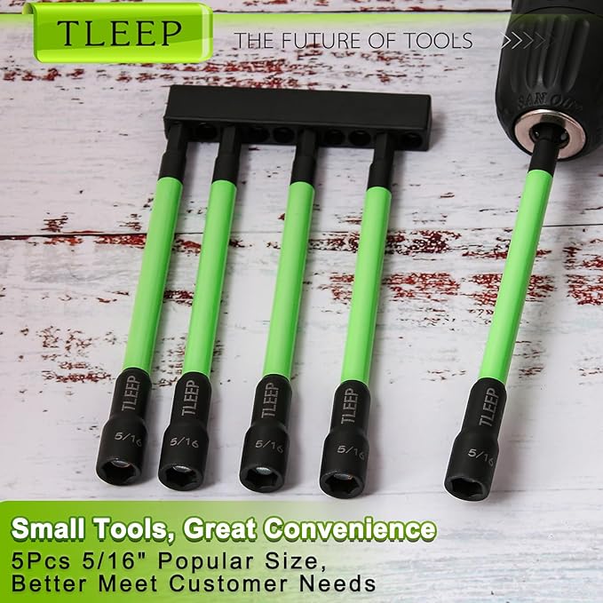 150MM 5/16" Magnetic Power Nut Driver Set for Impact Drill, 1/4" Hex Head Drill Bit Set SAE Screwdriver Socket Set, Chrome Vanadium Steel Quick Change Chuck Socket Wrench Nut Setters