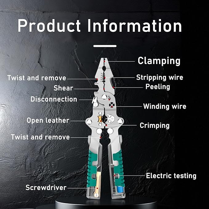 2025 New Tuvilo Electrician Pliers,20-in-1 Multi-Tool with Folding Stylus, Screwdriver & Wire Stripper, Heavy-Duty Electrical Pliers for DIY, Home & Professional Repairs