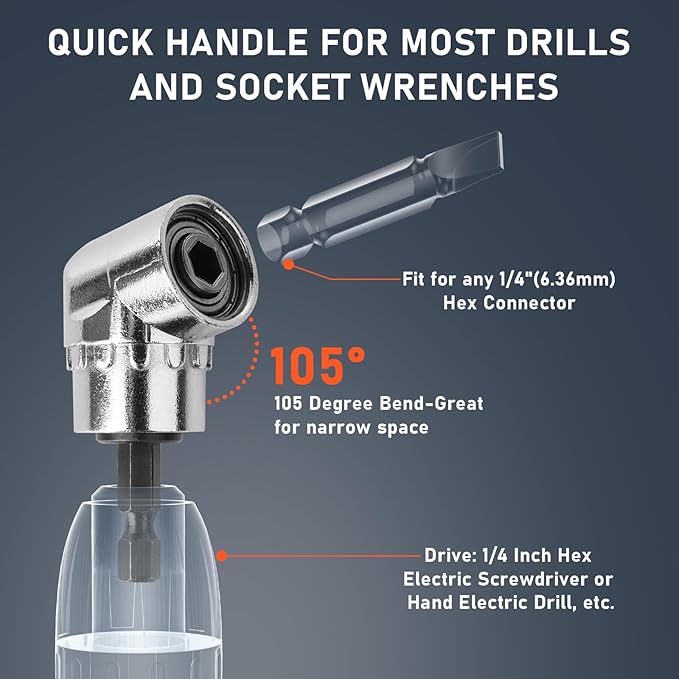 Valkynos 12PCS Bit Holder Key Chain, 1/4 Bit Holders with Right Angle Drill Attachment, Drill Bits Holder for Impact Driver Quick Release, Impact Bit Holder, Cool Gadgets Gifts for Men