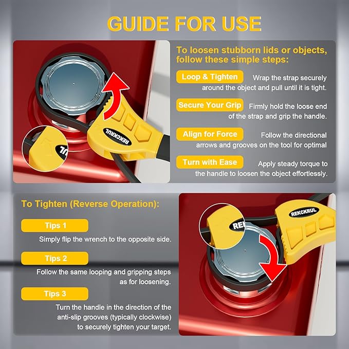 REKCKRUL 2 PCS Heavy-Duty Strap Wrench Set Upgrade ??4" to 6" Diameter Adjustable Oil Filter Wrench, Reinforced Rubber - Jar Opener, Plumbing Tool for Shower Heads, Water Filters, Pipes