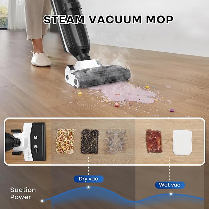 4-in-1 Steam Vacuum Mop - High-Performance Wet Dry Floor Cleaner for Hardwood Floors Carpets, 212째F Steam for Tough Stains, Self-Cleaning LED Display