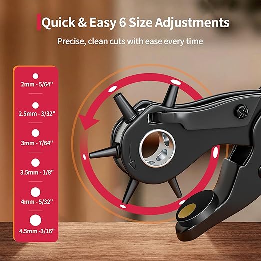 Revolving Punch Plier Kit, XOOL Leather Hole Punch Set for Belts, Watch Bands, Straps, Dog Collars, Saddles, Shoes, Fabric, DIY Home or Craft Projects, Heavy Duty Rotary Puncher, Multi Hole Sizes Make