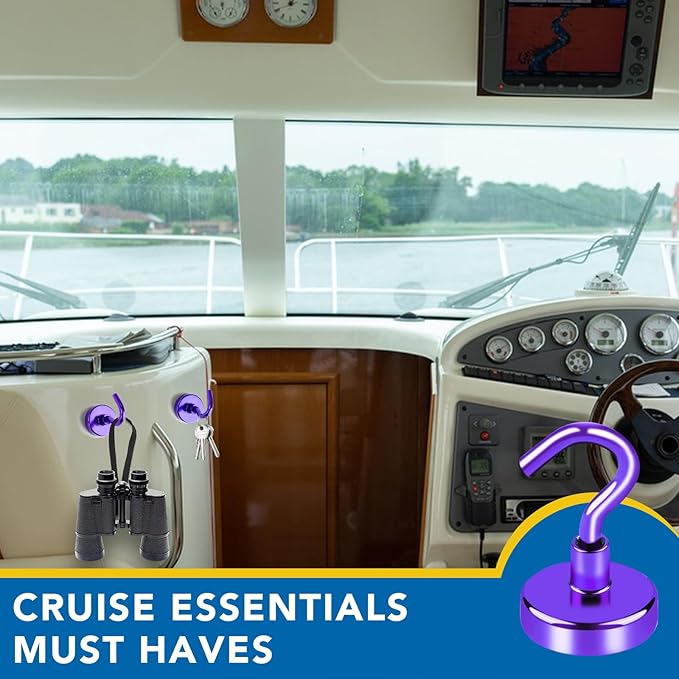 LOVIMAG Cruise Must Haves, 50Lbs Purple Magnetic Hooks for Cruise Cabins, Cruise Door Magnets, Magnetic Hooks for Hanging, Refrigerator, Celling - 12 Pack