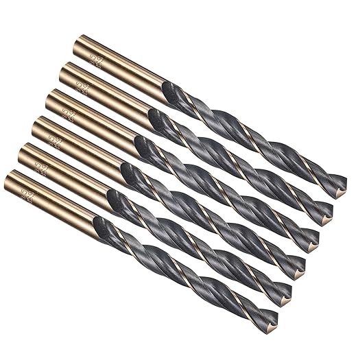 PATIKIL 9.5mm Drill Bit, Jobber Straight Shank 4341 High-Speed Steel 118째 Black and Gold Finish for Medium-Hard Metal Steel Acrylic - 6 Pack