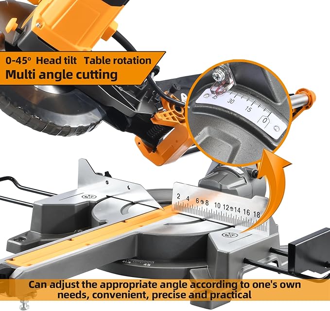 10-inch Sliding Miter Saw Single Bevel Table Saw 1800W 5200RPM Compound Miter Saw Corded Power Wood Circular Saw with Adjustable Extension Table