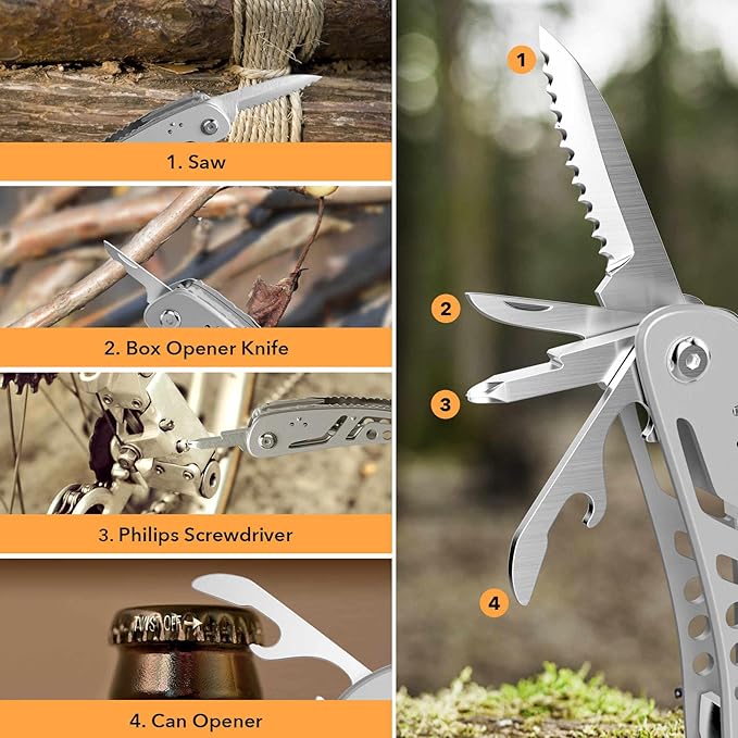 26-in-1 Multitool竊똏rofessional Stainless Steel Multi Tools 竊똌ultitool Pliers Pliers Pocket Knife with Heavy Duty Screwdriver Sleeve, Replaceable Bits Multitools for Outdoor, (silvery)