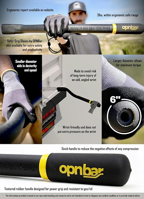 Opnbar Safety Tool - 3 Trucker Tools in 1: Leverage Bar, Tire Thumper and 5th Wheel Hitch Release, Steel - by Shipping Container Safety International 6f706e626143