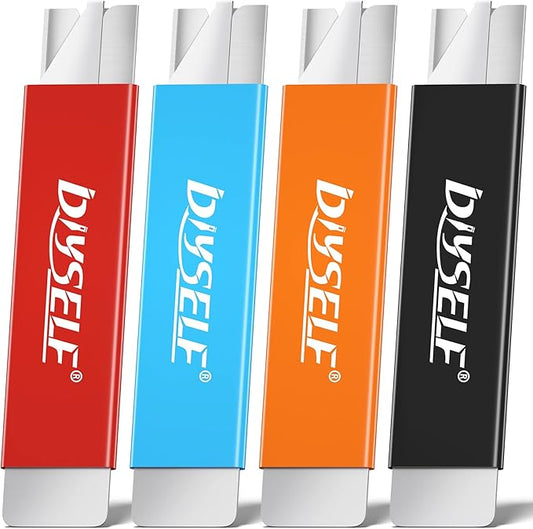 DIYSELF Box Cutters, 4 Pack Small Box Cutter Retractable, Box Cutter Knife with Single Edge Razor Blade, Utility Knife All Metal Shell, Box Opener for Packages, Boxes and Paper