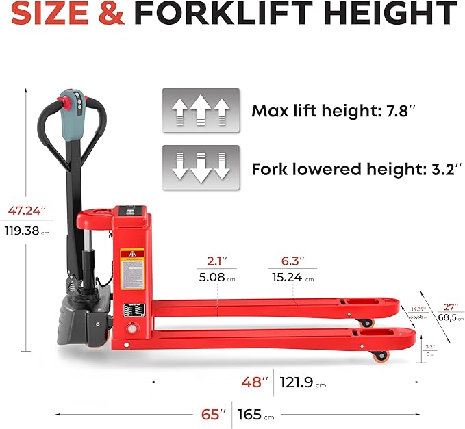 Full Electric Forklift Walkie Pallet Stacker with Stand 3300 Lb Capacity 118 Inch Lifting Height and Full Electric Power Pallet Jack 4400 Lb Capacity 48??L x 27??W Fork Size