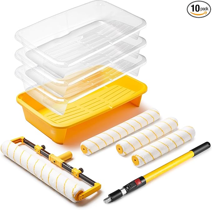 Voomey 18" Paint Roller Kit竊?0Pc Paint Roller Tray with Liner,12"18" Microfiber Paint Roller,Paint Extension Pole竊똕uitable for DIY Interior Walls, Rooms
