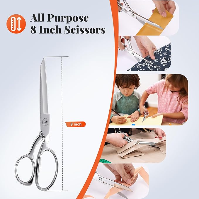 Nuanchu Professional Fabric Scissors, 8" Sewing Scissors for Fabric Cutting, Heavy Duty Multi Purpose Shear for Tailoring, Leather, Craft, Stainless Steel Sharp Precision Shears Blades, Ambidextrous