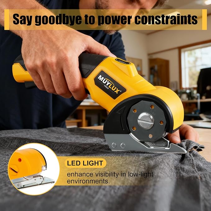 Cordless Electric Scissor & Cardboard Cutter, Electric Scissors for Fabric, Cardboard, Plastic and Wrapping Paper, Box Cutter with Safety Lock & LED Light, Power Tools for DIY, Craft