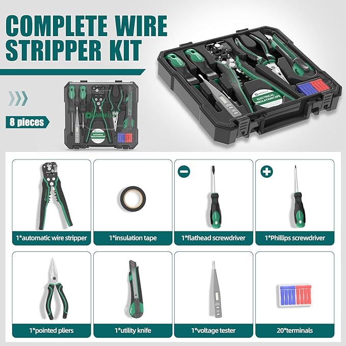 HARDELL+ Wire Stripper, Self-Adjusting Wire Stripping Tool with 27 Universal Accessories, 3 in 1 Stripper/Cutter/Crimping Tool for Electronics Projects/DIY/Home Repairs (10-24 AWG)