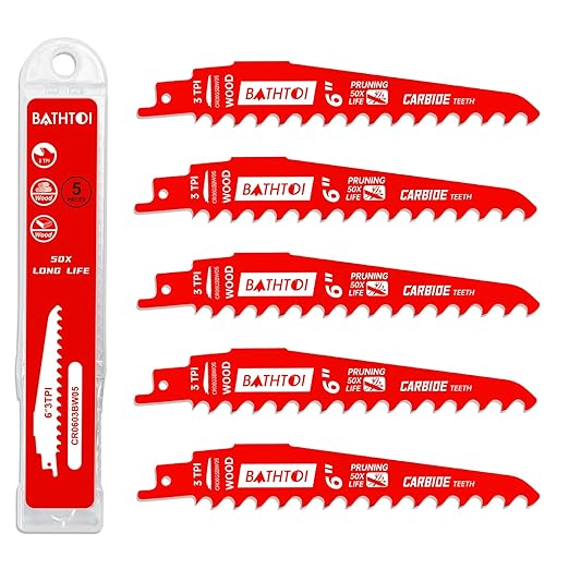 5 Pack 6 Inch 3 Tpi Carbide Reciprocating Saw Blades for Wood Cutting and Tree Trimming, Pruning Sawzall Blades with Carbide Tipped Teeth for Longer Life and Faster Cutting Speed