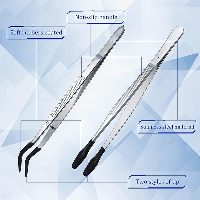 Honoson 4 Pieces Rubber Tipped Tweezers PVC Silicone Tip Tweezers Coated Flat and Bent Forceps for Lab Industrial Jewelry Craft Coin Stamp Tongs(Black)