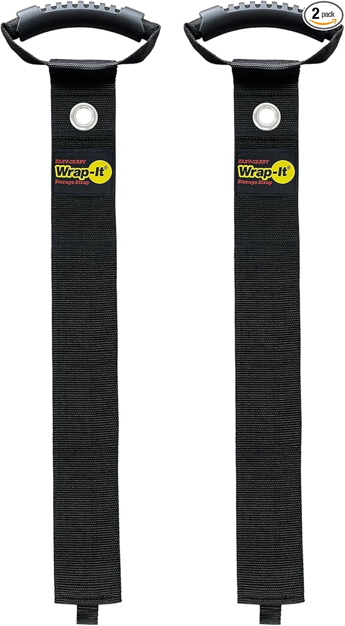 Easy-Carry Wrap-It Storage Straps - 48??(2-Pack) Black with Grommet - Garden Hose Caddy and Cord Wrap for Indoor and Outdoor Cable Organizing