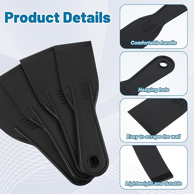 6 Pcs Plastic Putty Knife 7 Inch Flexible Paint Scraper Tool Black Filling Knives for Repairing Walls Pasting Plaster Scraping Puttys Durable Plastics Scraper Tool for DIY and Professional Use