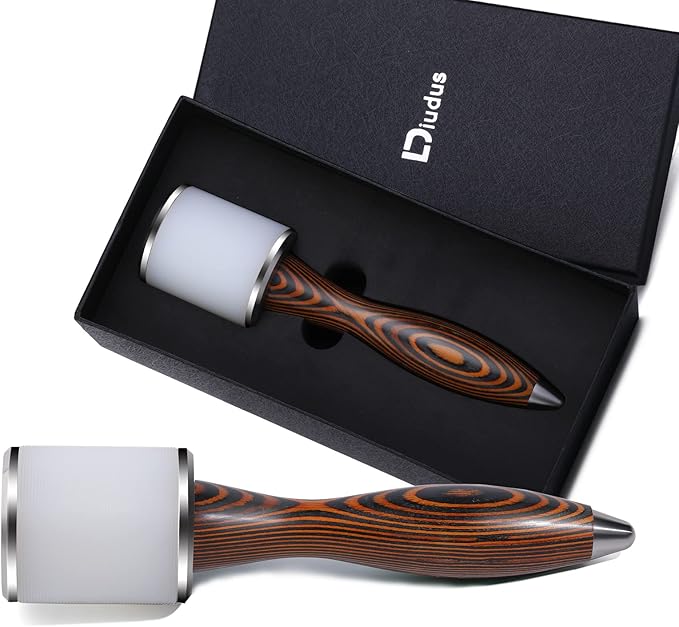 Leather Nylon Hammer, Straight Head Carving Hammer for Handmade Leather Crafts (Brown/Water-Rippled)