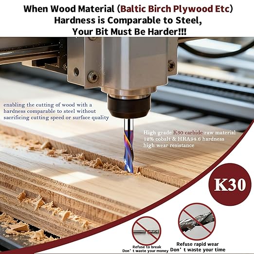 Long-Lasting Sharp 1/2 Compression Router Bit - K30 Premium Carbide CNC Spiral Bit, Extra Long 2" CL, 1/2 Inch Shank , 4" Inch OVL for Plywood, Laminate, MDF, Melamine & Veneered Wood by YFTOOL