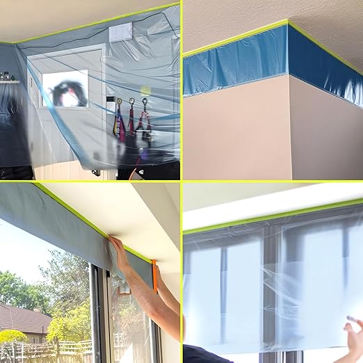 Pre-Taped Masking Film for Painting - 44" x 66' Painters Plastic Sheeting with Automotive Paint Tape and Drape for Covering Cars, Walls, Windows and Furniture Protection (6 Rolls)