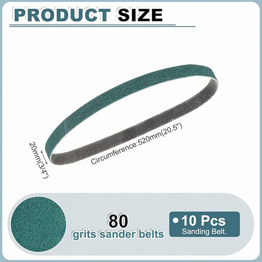 HARFINGTON 3/4 x 20.5 Inch Sanding Belts, 10 Pcs 80 Grit Zirconia Abrasive Belt Sander File Belt for Woodworking, Metal Polishing, Knife Sharpener