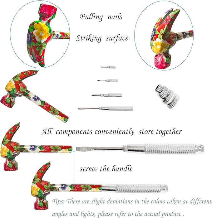 6 in 1 Flower Hammer & Screwdriver Tool, All In One Screwdriver Hammer Tools Set, Best Gift for Birthday Valentine's Mother's day Christmas Thanksgiving Halloween