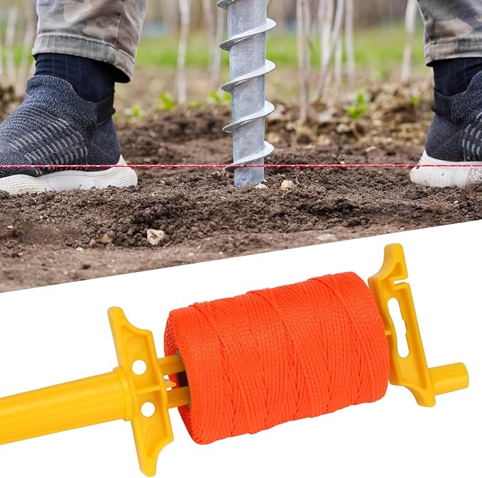 Mason Line String Line with Handle, 540 Ft Length Nylon Twine Reloadable Line Reel, Braided Nylon String for Masonry Tools, Construction Line Twine String Level Line Kit for Gardening, Orange