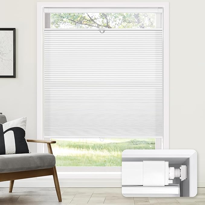 LazBlinds No Tools No Drill Cordless Cellular Shades, Top Down Bottom Up (TDBU) Honeycomb Shades for Home, Light Filtering Thermal Insulation Blinds for Windows, 33" W x 64" H, White