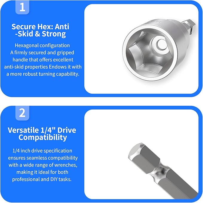 FOCKEAMS 2Pcs 7mm/0.28in Nut Setter Driver Drill Bit,Quick-Change,Impact Nut Driver Kit for Electric Drill,1/4" Hex Shank Drill Socket,65 mm Length Cr-V Adapter Drill Bits,Metric&SAE