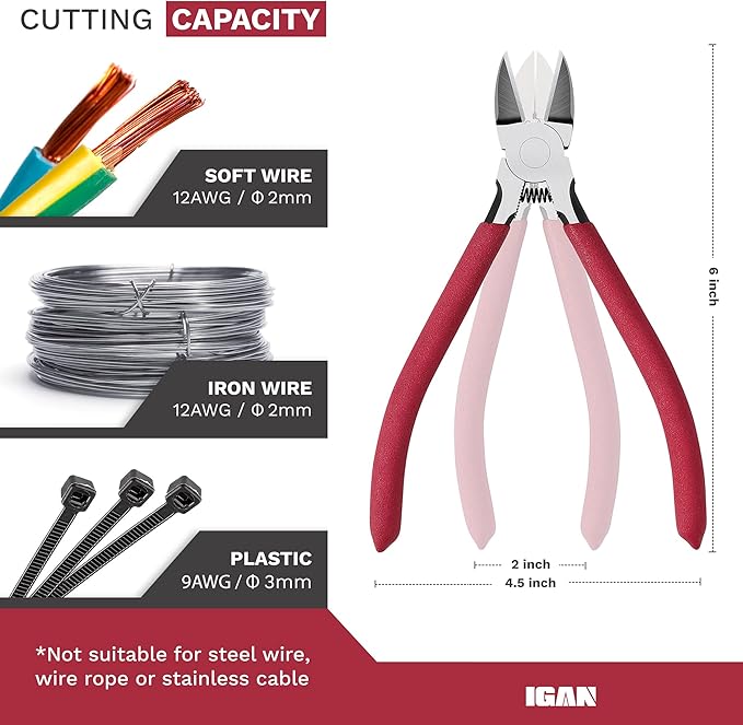 IGAN-P6 Wire Flush Cutters (Pack of 5), 6-inch Ultra Sharp and Powerful Side Cutter Clippers, Ideal Wire Snips for Handmade and Any Clean Cut Needs