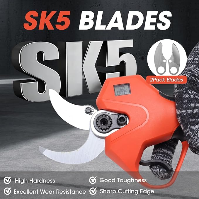 Electric Pruning Shears竊? inches (50mm) Cutting Diameter竊똂ordless Pruning Shears with LCD Display竊?pcs 3000mAh Rechargeable Lithium Battery, 2pcs Upgraded SK5 blades