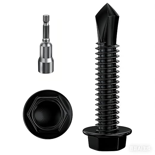 (200Pcs) #8×1-1/4" Black Hex Washer Head Self Drilling Screws, 410 Stainless Steel Metal SheetScrews，TEK Screws, Sheet Metal Self Tapping Screws