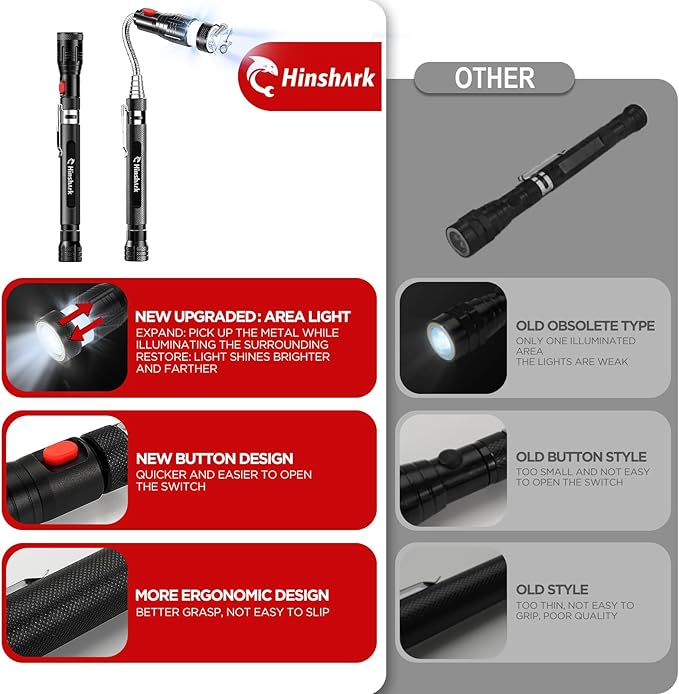 Hinshark Gifts for Men Extendable Telescoping Magnetic Pickup Tools, Valentines Day Gifts for Him, Anniversary Birthday Gift for Men Dad Husband Him, Mens Valentines Gift for Cool Gadgets Tools