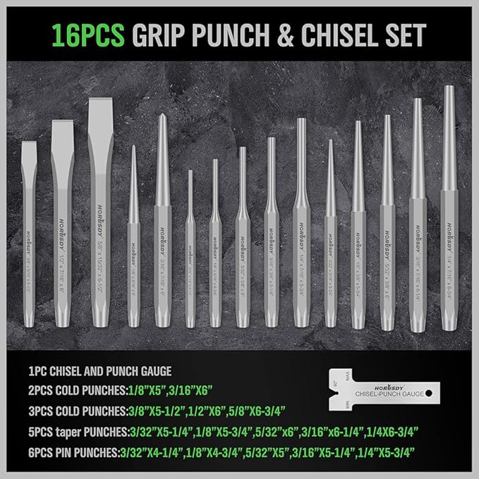 SWANLAKE 28-piece Punch and Chisel Set, Including Pin Punches, Taper Punch, Cold Chisels, Center Punches