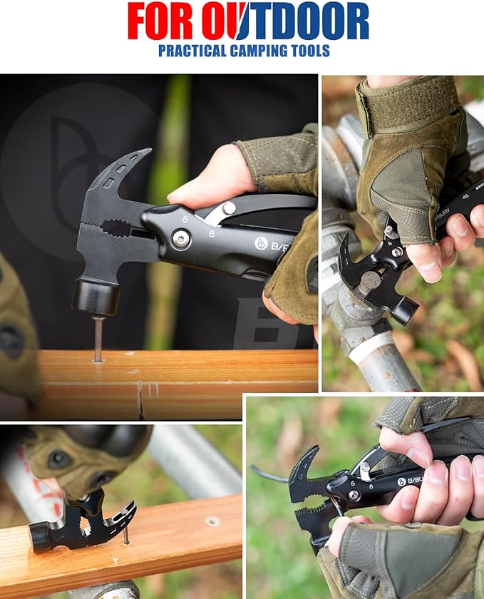 BIBURY 12 in 1 Multitool Hammer with Snowflake Tool, Christmas Stocking Stuffers for Men, Survival Gear Outdoor Multi Tool with Safety Lock, White Elephant Gifts for Men Dad Him Grandpa Husband