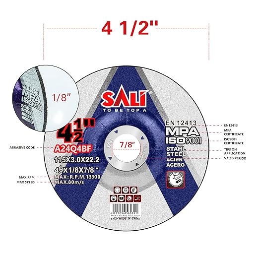 SALI 25 Pack 4-1/2 Inch Grinding Wheels for General Purpose Metal & Stainless Steel, Aluminum Oxide Grinding Disc for Angle Grinder, Depressed Center 4.5" * 1/8" * 7/8"(115 * 3.0 * 22.2 mm)