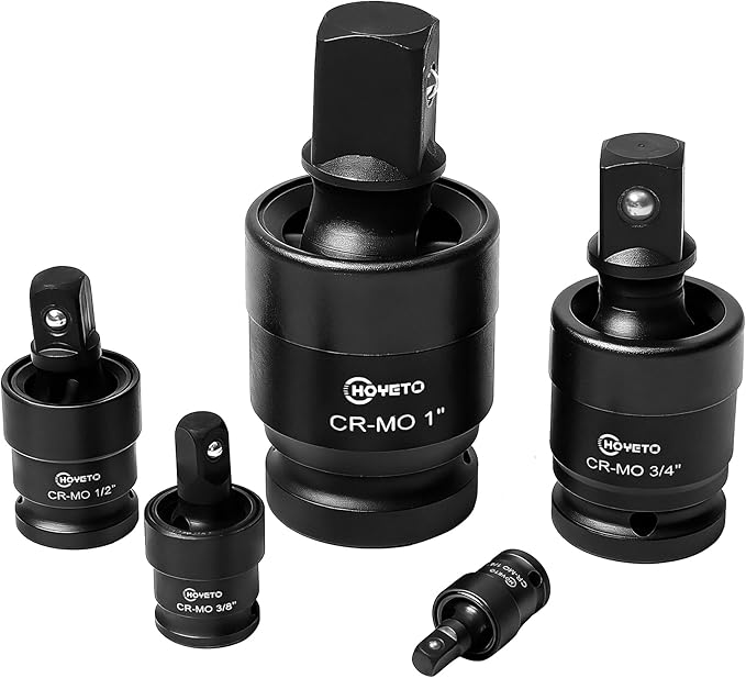 5-Piece Impact Swivel Socket Set (1/4" to 1"), Drive Swivel Socket Adapter Kit, Cr-Mo Steel Impact Adapter Set Flexible Socket Extension for Industrial Maintenance