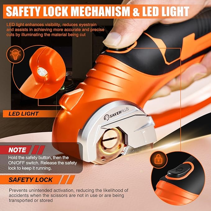 Cordless Electric Scissors, 4V Cardboard Cutter, Box Cutter Fabric Scissor with Safety Lock & LED Light, Rechargeable Power Rotary Cutters for Box Carpet Fabric Plastic Leather