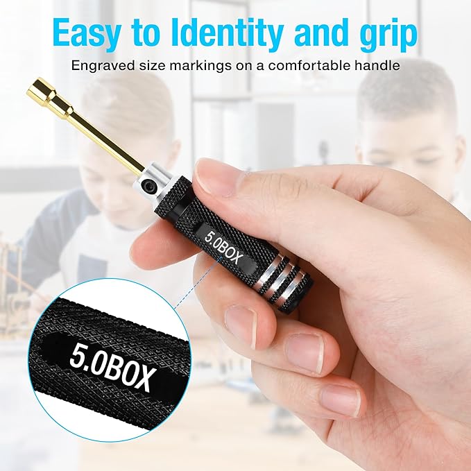 7pcs Hex Nut Screwdriver Set, Hexagonal Head Nut Driver Set, Durable Hex Socket Set RC Tools Kit with Replaceable Tips (2.0-5.0) mm for RC Car Truck Hobby Repair