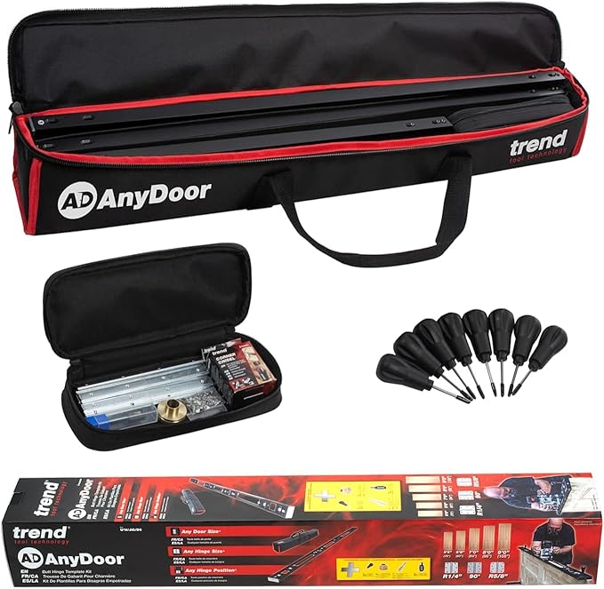 Trend AnyDoor Door Hinge Jig, Adjustable 2'6"–9', Quickly and Accurately Rout Square or Radius Hinges in Wooden Doors and Frames, H/JIG/D9