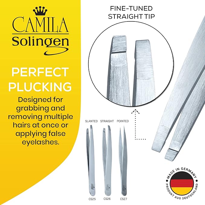 CS26 4" Professional Surgical Grade Stainless Steel Precision Tip Eyebrow Tweezers for Facial Hair Shaping & Removal. Beauty Tool for Men/Women. Made in Solingen Germany (Straight)