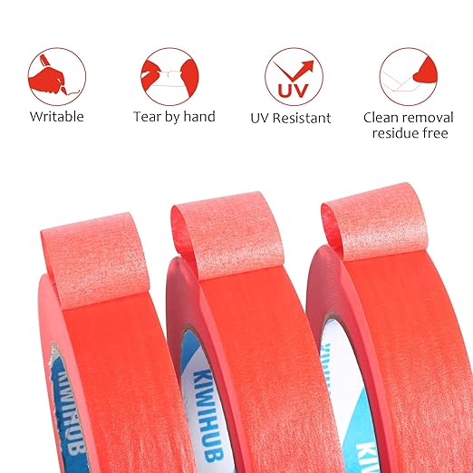 KIWIHUB Red Painters Tape,1??x 60 Yds x 5 Rolls (300 Yards Total) - Medium Adhesive Masking Tape for Painting,Labeling,DIY Crafting,Decoration and School Works