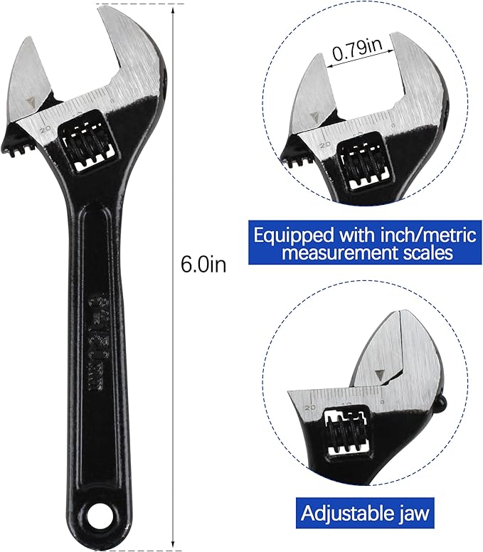 CNGGV 6" Adjustable Wrench Fits for Automotive Plumbing and Home Improvement