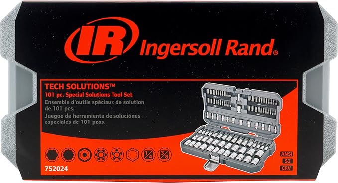 Ingersoll Rand 101 Pc. 1/4 & 3/8" Dr. Master Non-Slip Socket & Bit Set, Industrial Grade S2 Alloy Steel Bits W/ Mirror Polished CR-V Sockets, Premium Knurling and Heavy-Duty Portable Storage Case