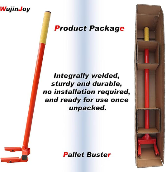 Pallet Buster Tool, Deck Board Remover for Demolition, Wrecker Pry Bar with Nail Remover (With Handle), Articulating Pivoting Head Deck Wrecking bar, Orange