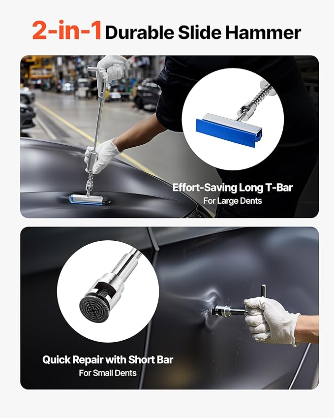 VEVOR Dent Puller Kit, 100 PCS Paintless Dent Removal Kit with Golden Lifter, Bridge Puller, Slide Hammer T-Bar, Glue Gun, Auto Body Hail Damage Remover Tools for Car Refrigerator Door Ding Repair
