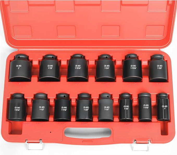 1/2" Inch Drive Deep Impact Socket Set,6-Point,SAE Sizes(1??2??,14 PCS,Cr-Mo Steel,Heavy Duty Impact Sockets for Automotive & Industrial Machinery,With a Storage Case