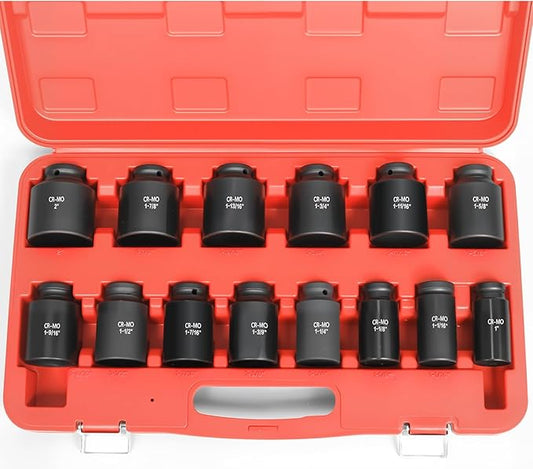 1/2" Inch Drive Deep Impact Socket Set,6-Point,SAE Sizes(1??2??,14 PCS,Cr-Mo Steel,Heavy Duty Impact Sockets for Automotive & Industrial Machinery,With a Storage Case