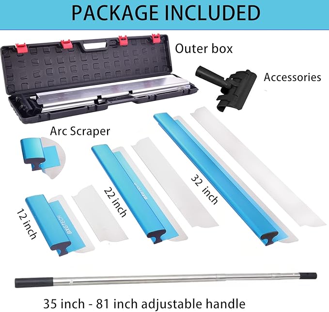 Drywall Tools Skimming Blade with Extension Handle - 12", 22" & 32" Blades Extruded Aluminum 301 Stainless Steel Construction Tools End Caps, Wall-Board with 0.5mm&0.35mm Thickness blue