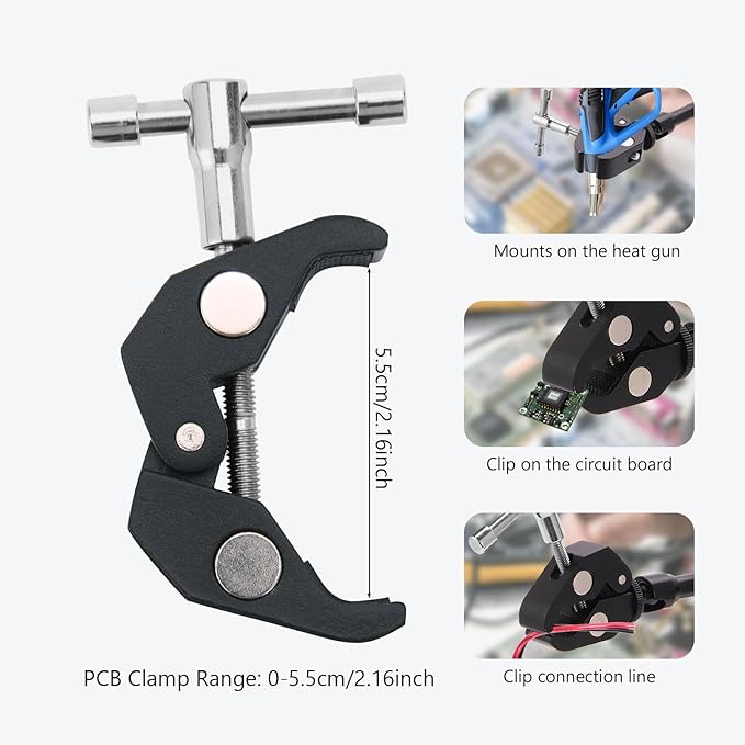 Helping Hands Magnetic Soldering Clamp with 2.16-inch Jaw Opening,360 degree rotation,Third Hand Tool,Magnetic PCB Clip for Heat Gun Repairing